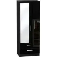Knightsbridge 2-Door Tall Wardrobe with Mirror - Black