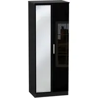 Knightsbridge 2 Door Tall Wardrobe with Mirror - Black