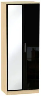 Knightsbridge 2 Door Tall Wardrobe with Mirror - Black, Oak