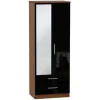 Knightsbridge 2-Door Tall Wardrobe with Mirror - Black, Walnut