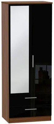 Knightsbridge 2-Door Tall Wardrobe with Mirror - Black, Walnut