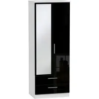Knightsbridge 2-Door Tall Wardrobe with Mirror - Black, White