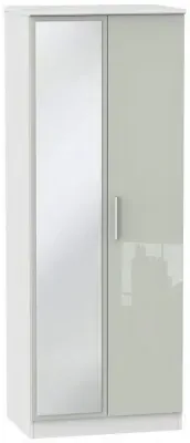 Knightsbridge 2 Door Tall Wardrobe with Mirror - Cashmere, White