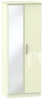 Knightsbridge 2 Door Tall Wardrobe with Mirror - Cream