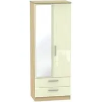 Knightsbridge 2-Door Tall Wardrobe with Mirror - Cream, Oak