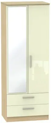 Knightsbridge 2-Door Tall Wardrobe with Mirror - Cream, Oak