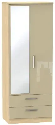Knightsbridge 2 Door Tall Wardrobe with Mirror - Mushroom, Oak