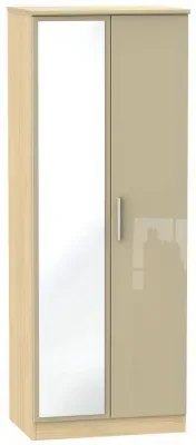 Knightsbridge 2 Door Tall Wardrobe with Mirror - Mushroom, Oak