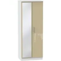 Knightsbridge 2 Door Tall Wardrobe with Mirror - Mushroom, White