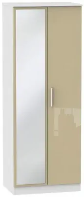 Knightsbridge 2 Door Tall Wardrobe with Mirror - Mushroom, White