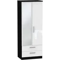 Knightsbridge 2-Door Tall Wardrobe with Mirror - White, Black