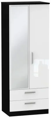 Knightsbridge 2-Door Tall Wardrobe with Mirror - White, Black
