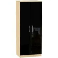 Knightsbridge 2 Door Wardrobe - Black Gloss, Light Oak