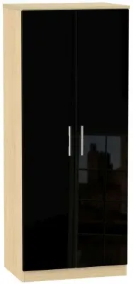 Knightsbridge 2 Door Wardrobe - Black Gloss, Light Oak