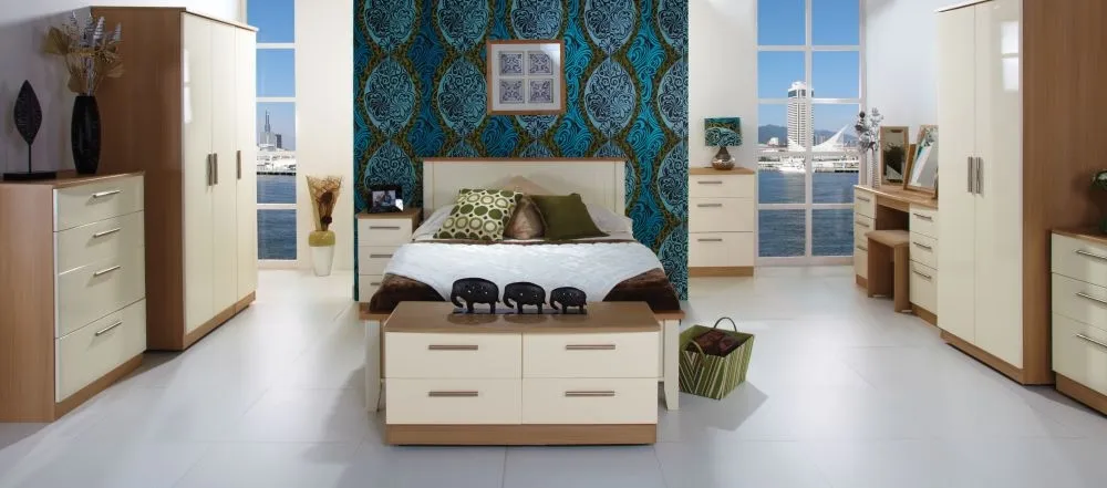 Knightsbridge 2 Door Wardrobe - Cream Gloss, Light Oak