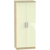 Knightsbridge 2 Door Wardrobe - Cream Gloss, Light Oak