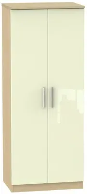 Knightsbridge 2 Door Wardrobe - Cream Gloss, Light Oak