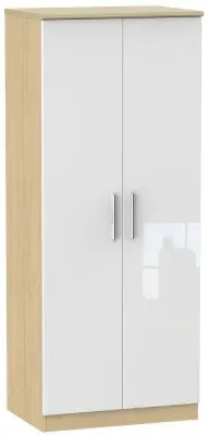 Knightsbridge 2 Door Wardrobe - White Gloss, Light Oak