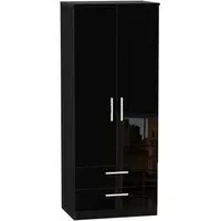 Knightsbridge 2 Door Wardrobe with Drawers - Black
