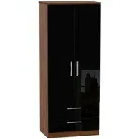 Knightsbridge 2 Door Wardrobe with Drawers - Black, Walnut