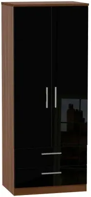 Knightsbridge 2 Door Wardrobe with Drawers - Black, Walnut