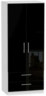 Knightsbridge 2 Door Wardrobe with Drawers - Black, White