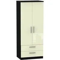 Knightsbridge 2 Door Wardrobe with Drawers - Cream, Black