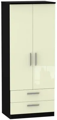 Knightsbridge 2 Door Wardrobe with Drawers - Cream, Black