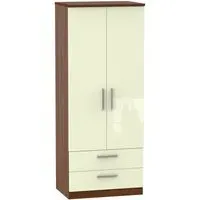 Knightsbridge 2 Door Wardrobe with Drawers - Cream, Walnut
