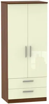 Knightsbridge 2 Door Wardrobe with Drawers - Cream, Walnut