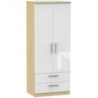 Knightsbridge 2 Door Wardrobe with Drawers - White, Oak