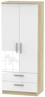 Knightsbridge 2 Door Wardrobe with Drawers - White, Oak