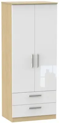 Knightsbridge 2 Door Wardrobe with Drawers - White, Oak