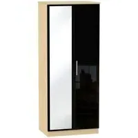 Knightsbridge 2 Door Wardrobe with Mirror - Black, Light Oak