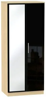 Knightsbridge 2 Door Wardrobe with Mirror - Black, Light Oak image
