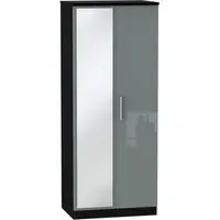 Knightsbridge 2 Door Wardrobe with Mirror - Grey Gloss, Black