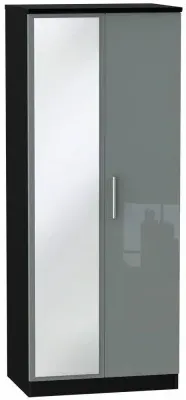 Knightsbridge 2 Door Wardrobe with Mirror - Grey Gloss, Black