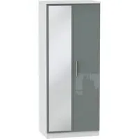 Knightsbridge 2 Door Wardrobe with Mirror - Grey Gloss, White