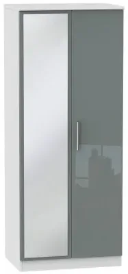 Knightsbridge 2 Door Wardrobe with Mirror - Grey Gloss, White