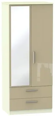 Knightsbridge 2 Door Wardrobe with Mirror - Mushroom, Cream