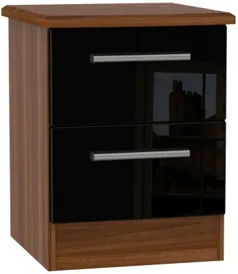 Knightsbridge 2 Drawer Bedside Cabinet - Black, Walnut