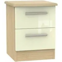 Knightsbridge 2 Drawer Bedside Cabinet - Cream, Light Oak