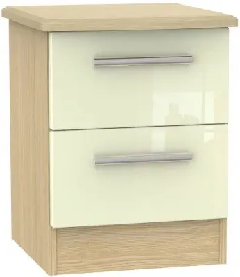 Knightsbridge 2 Drawer Bedside Cabinet - Cream, Light Oak