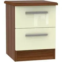 Knightsbridge 2 Drawer Bedside Cabinet - Cream, Walnut