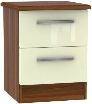 Knightsbridge 2 Drawer Bedside Cabinet - Cream, Walnut