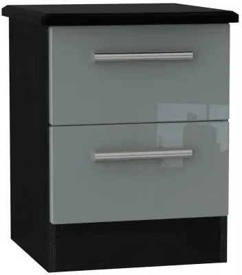 Knightsbridge 2 Drawer Bedside Cabinet - Grey, High Gloss image