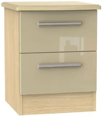 Knightsbridge 2 Drawer Bedside Cabinet - Mushroom, Light Oak