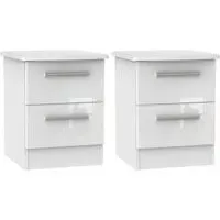 Knightsbridge 2 Drawer Bedside Cabinet Pair - High Gloss White