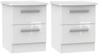 Knightsbridge 2 Drawer Bedside Cabinet Pair - High Gloss White
