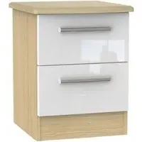 Knightsbridge 2 Drawer Bedside Cabinet - White, Light Oak